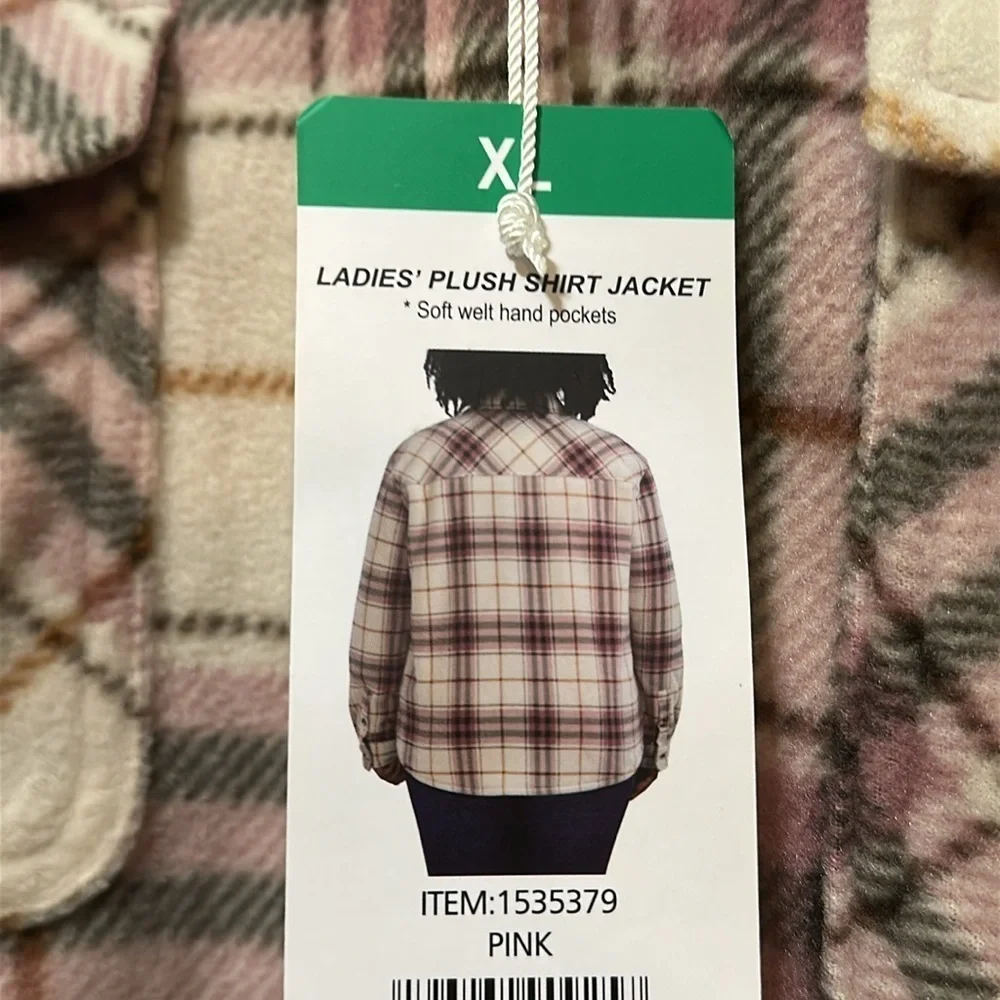 Sage Collective Women's Plaid Flannel Shacket Pink Cream XL